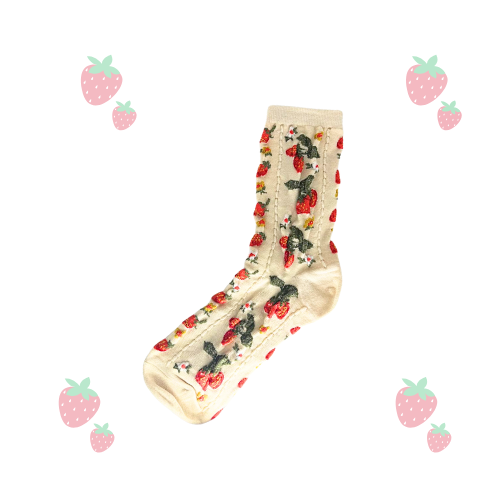 Sweet Strawberry Socks (White,Beige,Cool Brown & Black)