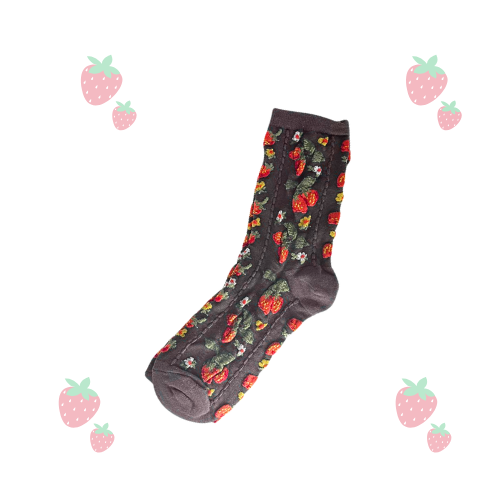Sweet Strawberry Socks (White,Beige,Cool Brown & Black)