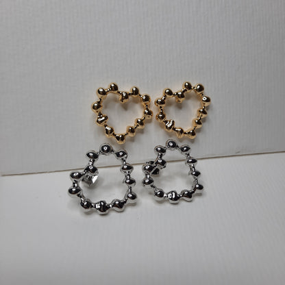 Bead Heart Stud Earrings (Gold, Silver)- AIGOO