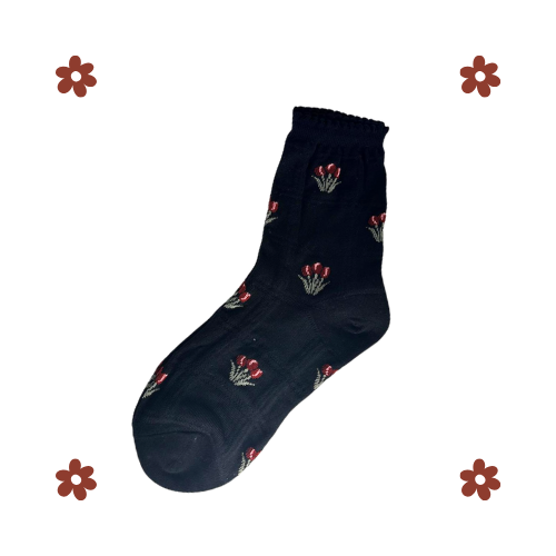 Floral Socks (White & Black)
