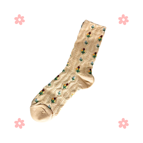 Rosy Vein Socks (White & Beige)
