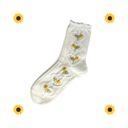 Rose Bloom Socks (White & Beige)