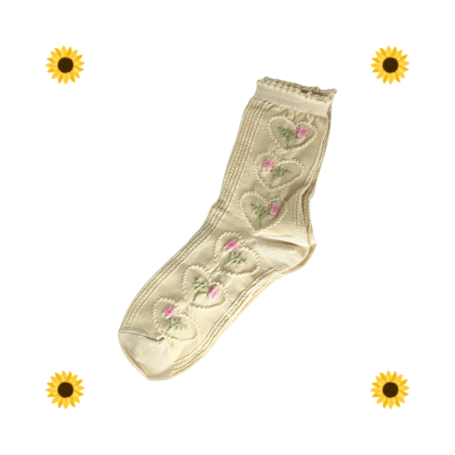 Rose Bloom Socks (White & Beige)
