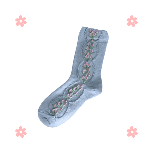Garden Bloom Socks (Beige & Blue)