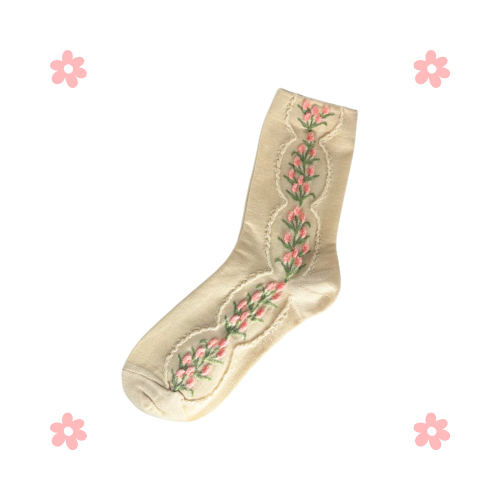 Garden Bloom Socks (Beige & Blue)