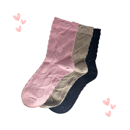Heart Pattern Socks (Pink, Black & Cool Beige)