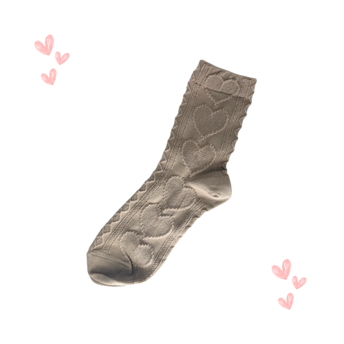 Heart Pattern Socks (Pink, Black & Cool Beige)