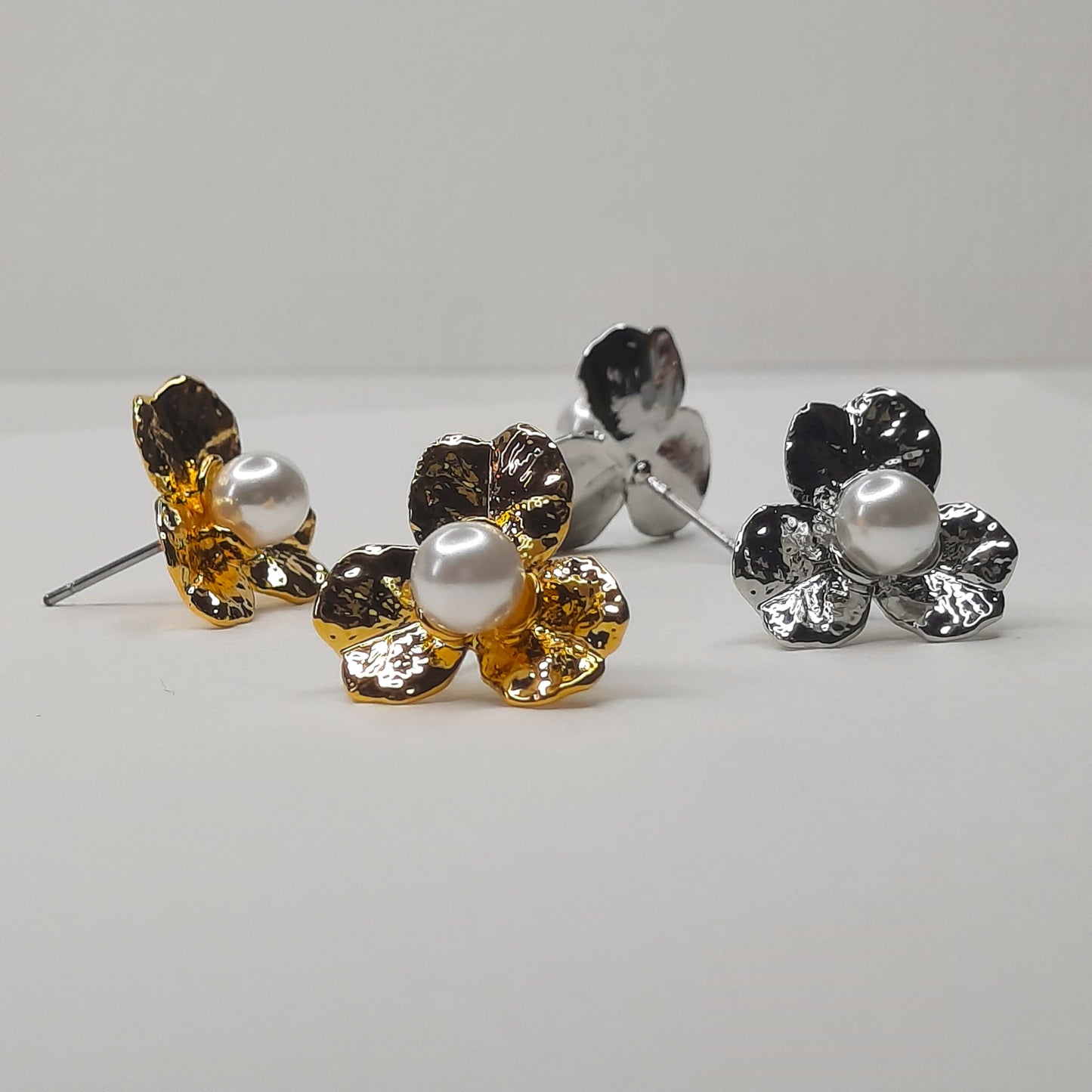 Three Petal Metal Stud Earrings (Gold, Silver)- AIGOO