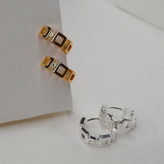 Square Chain Link Hoop Earrings (Gold, Silver)