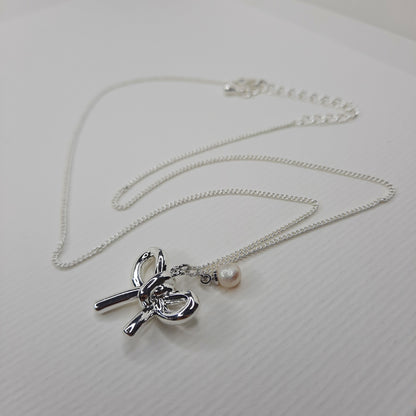 Ribbon Bow Necklace (Gold, Silver)