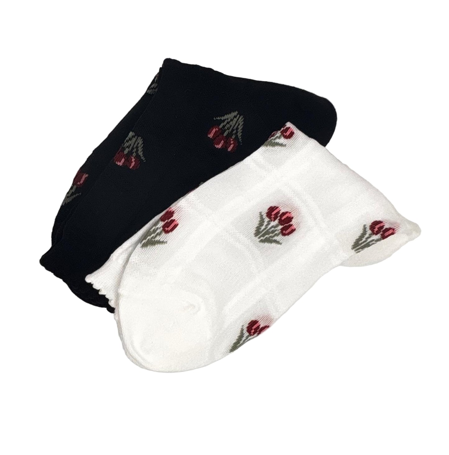 Floral Socks (White & Black)