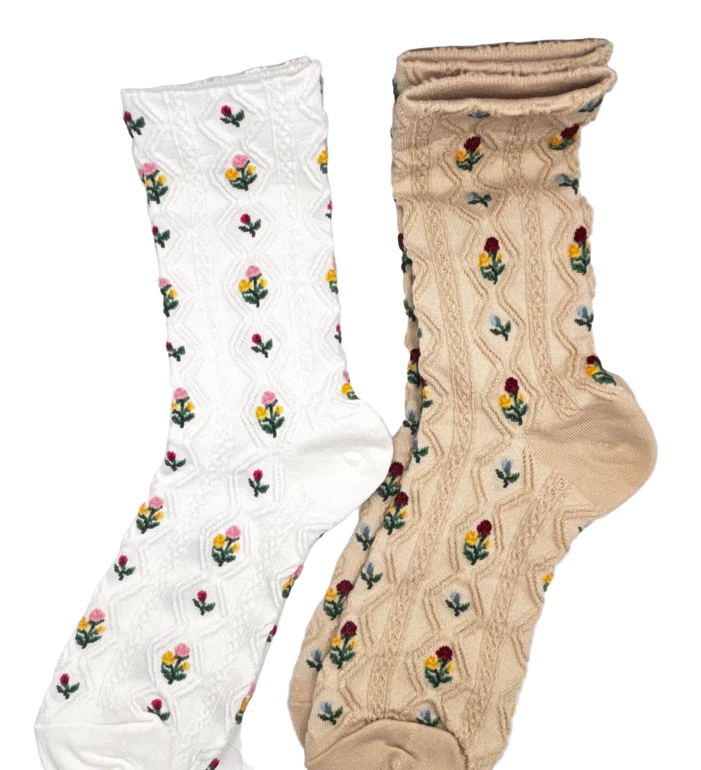 Rosy Vein Socks (White & Beige)