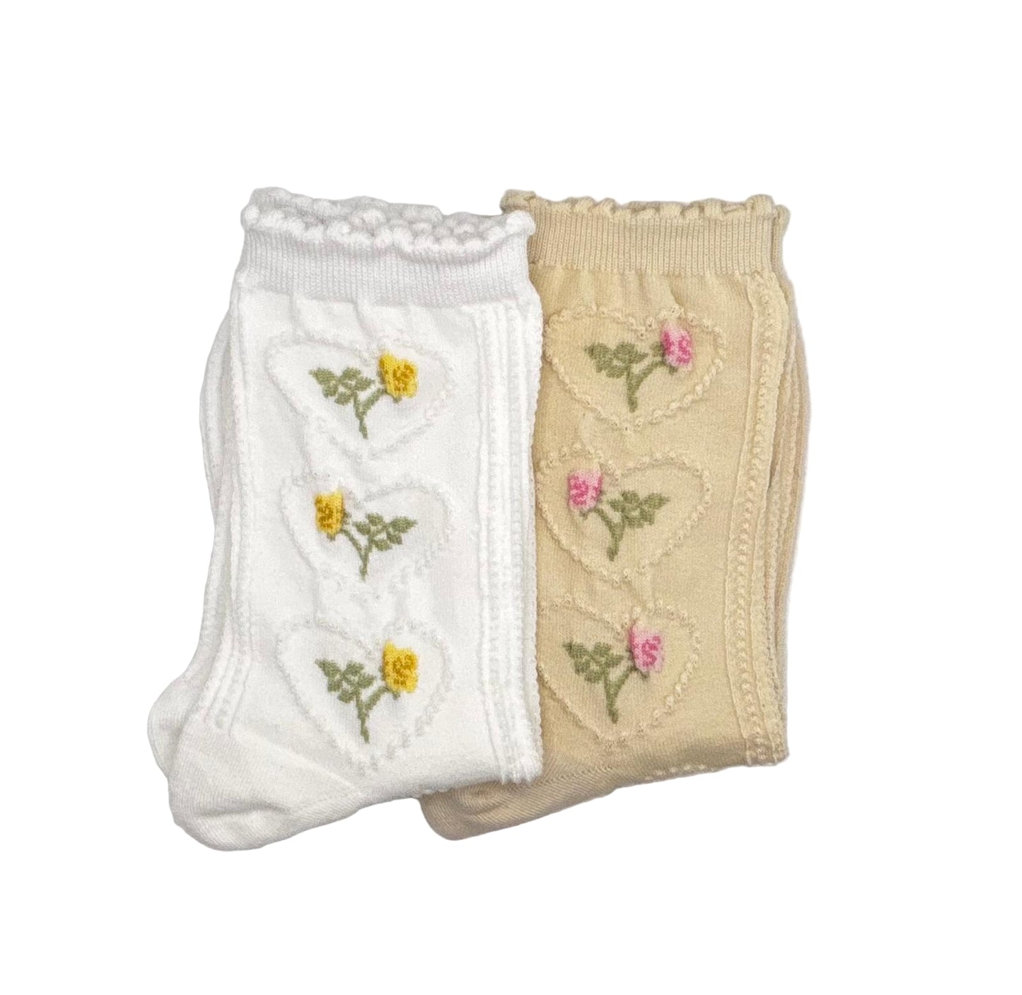 Rose Bloom Socks (White & Beige)