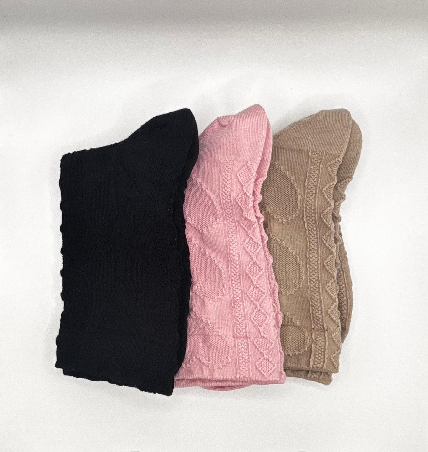 Heart Pattern Socks (Pink, Black & Cool Beige)