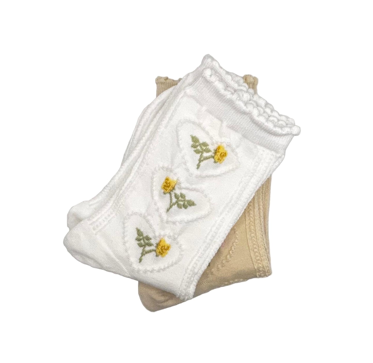 Rose Bloom Socks (White & Beige)