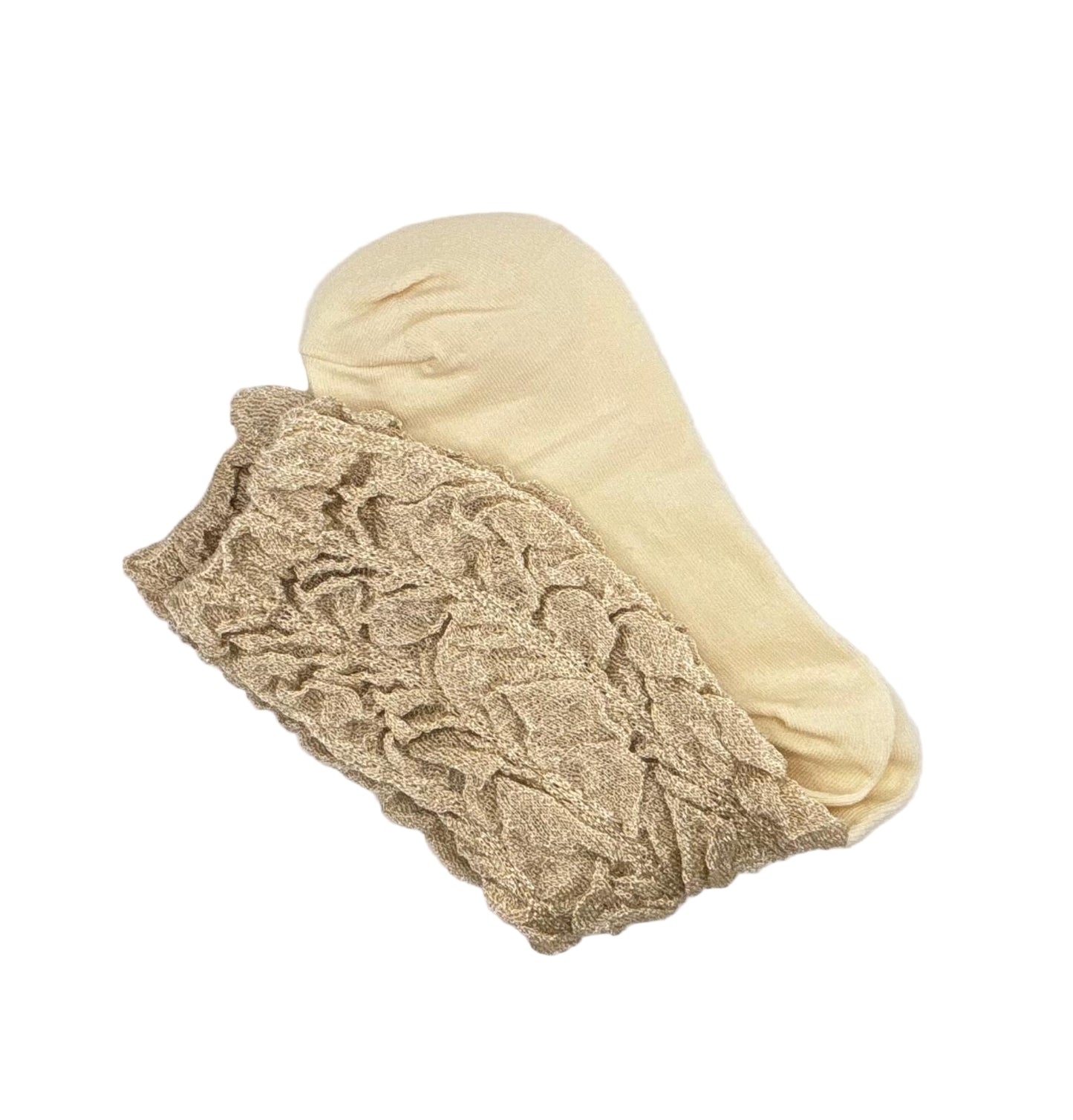 Fluffy Lace Socks (Beige & Black)
