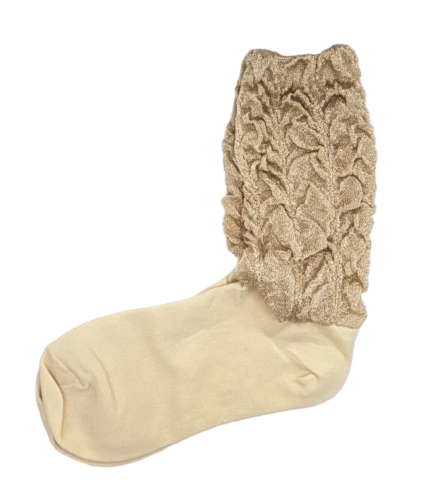 Fluffy Lace Socks (Beige & Black)