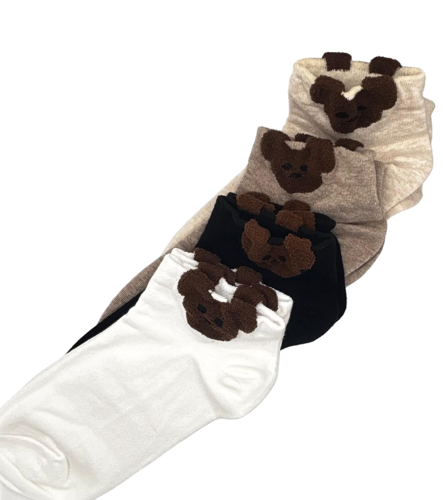 Teddy Bear Socks (White,Black,Cool Brown & Beige)