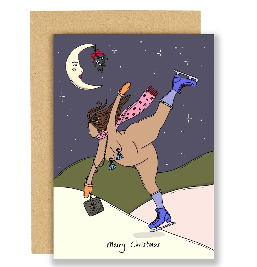 Skating Under The Moon Christmas Card