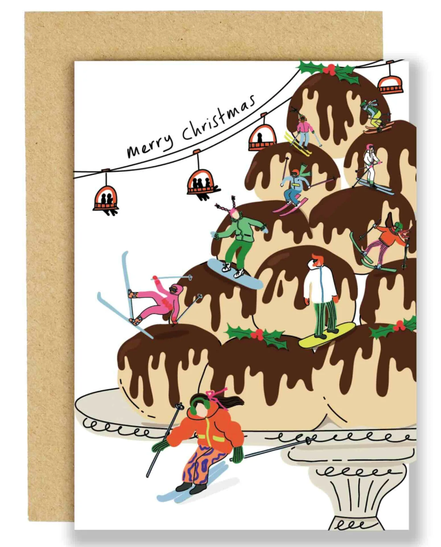 Skiing On Mount Profiteroles Christmas Card
