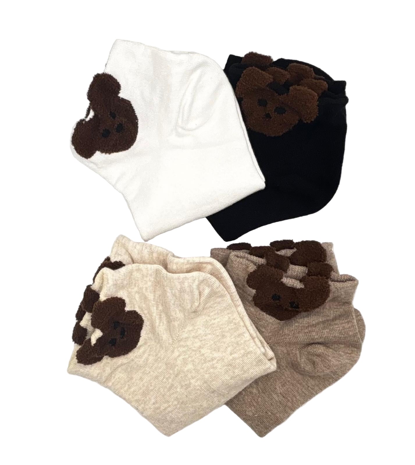Teddy Bear Socks (White,Black,Cool Brown & Beige)