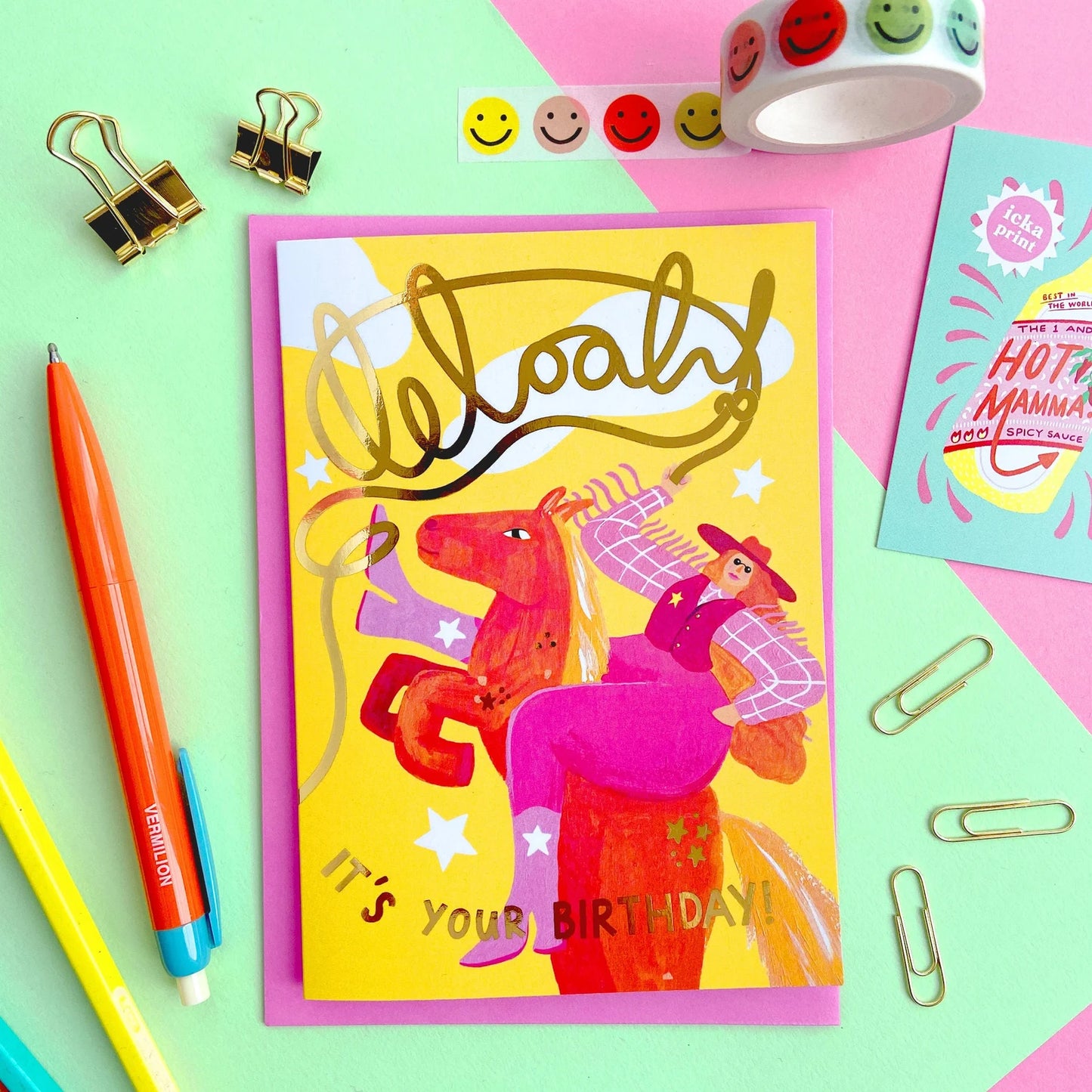 Icka - Woah! Birthday Cowgirl Greeting Card (Gold Foiled)