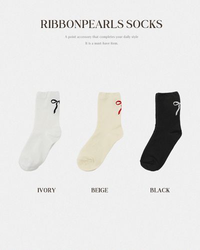 Ribbon Socks (White,Beige & Black)