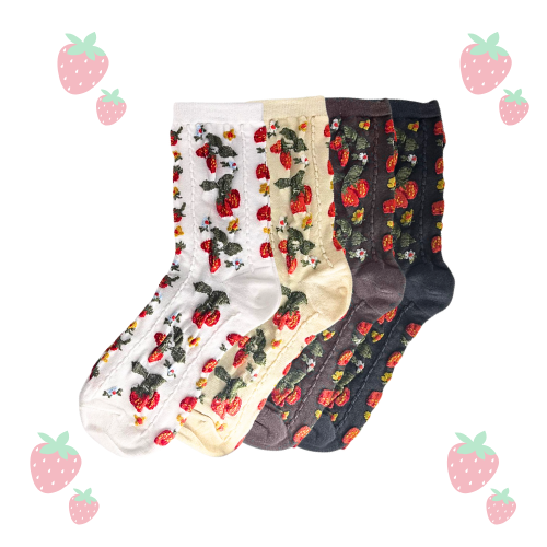 Sweet Strawberry Socks (White,Beige,Cool Brown & Black)
