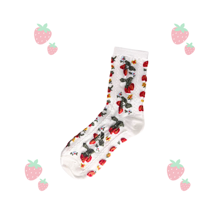 Sweet Strawberry Socks (White,Beige,Cool Brown & Black)