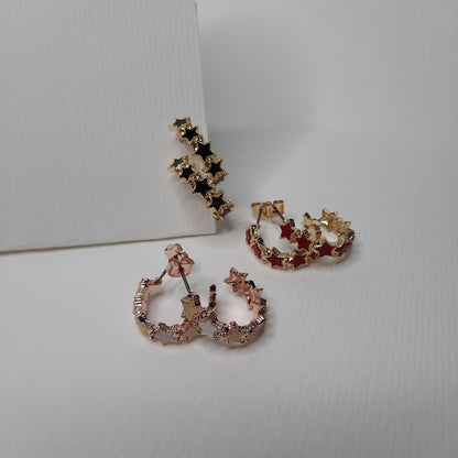 Star Child C Hoop Earrings (Black, Red, Pink)