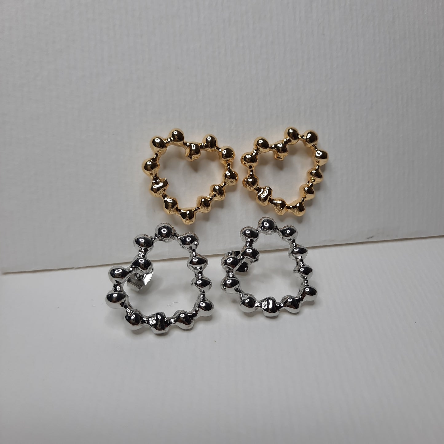 Bead Heart Stud Earrings (Gold, Silver)- AIGOO