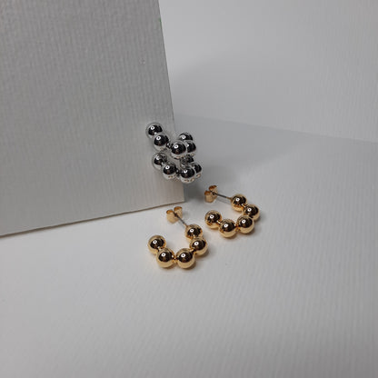 Bead C Hoop Earrings (Gold, Silver)