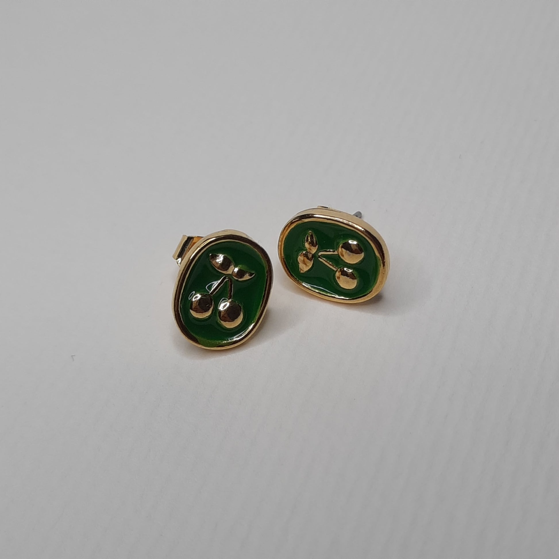 Cherry Portrait Enamel Studs (Green)- AIGOO