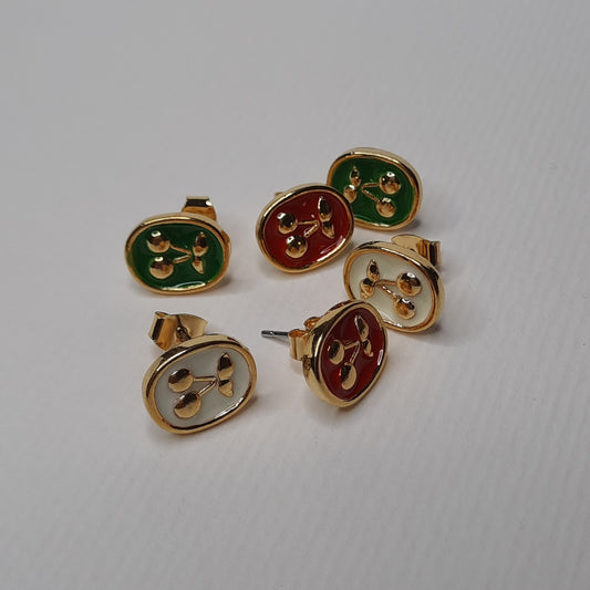 Cherry Portrait Enamel Studs (Red, White, Green)- AIGOO