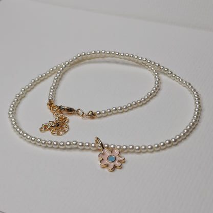 Flower Splat Pearl Necklace (Pink, White, Lavender Blue)
