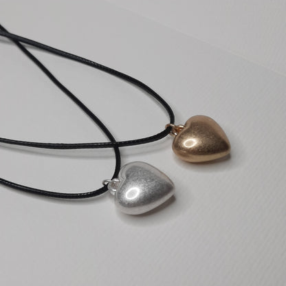 Metallic Heart Necklace (Gold, Silver)