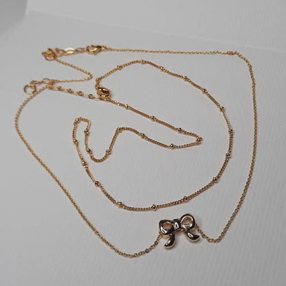 2 in 1 Ribbon and Beads Necklace (Gold, Silver)