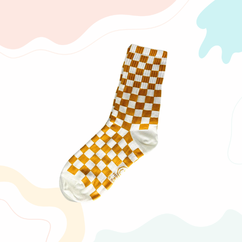 Checkerboard Crush Socks (Mustard, Blue)
