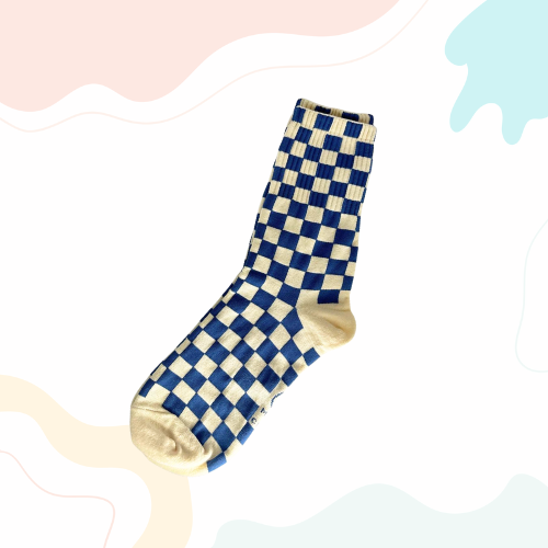 Checkerboard Crush Socks (Mustard, Blue)