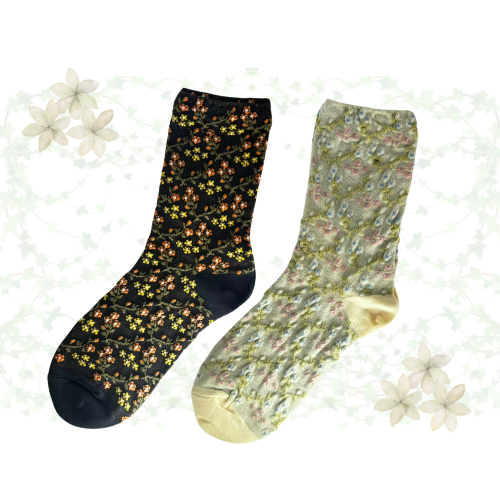 Spring Muted Blooms Socks (muted green & black)