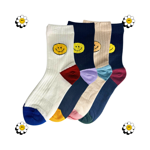 Smile Socks (White, Beige, Dark Blue & Black)