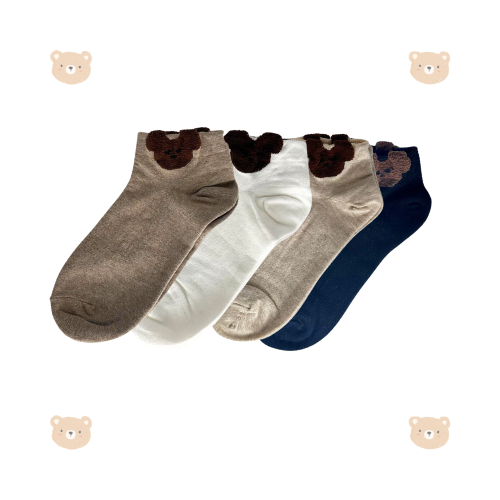 Teddy Bear Socks (White,Black,Cool Brown & Beige)