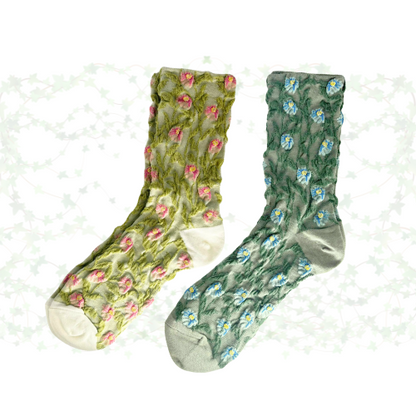 Summer Green Vine Socks (Summer Green & Muted Green)