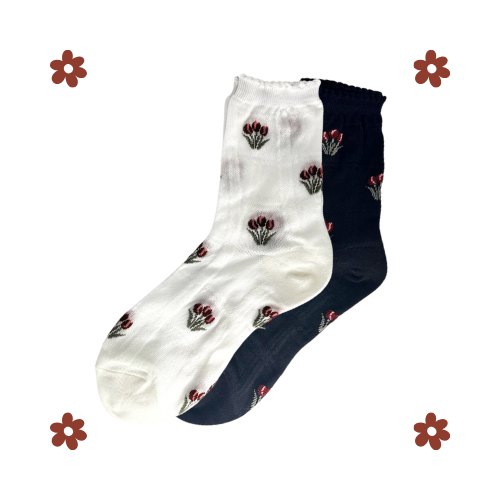 Floral Socks (White & Black)