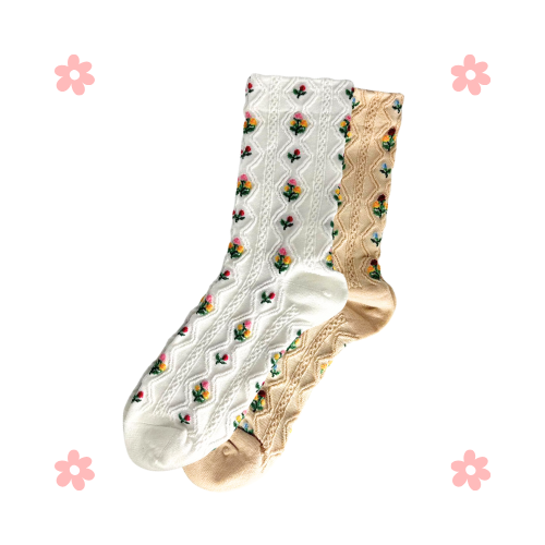 Rosy Vein Socks (White & Beige)