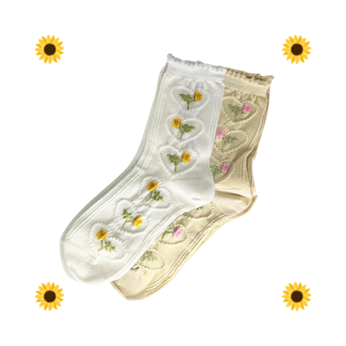 Rose Bloom Socks (White & Beige)