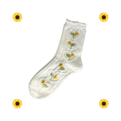 Rose Bloom Socks (White & Beige)