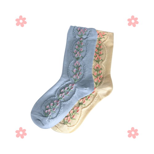 Garden Bloom Socks (Beige & Blue)