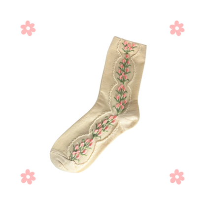 Garden Bloom Socks (Beige & Blue)