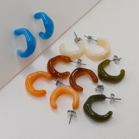 Colourful Organic Form C-Hoop Earrings (Cream, Tan, Brown, Blue, Green)